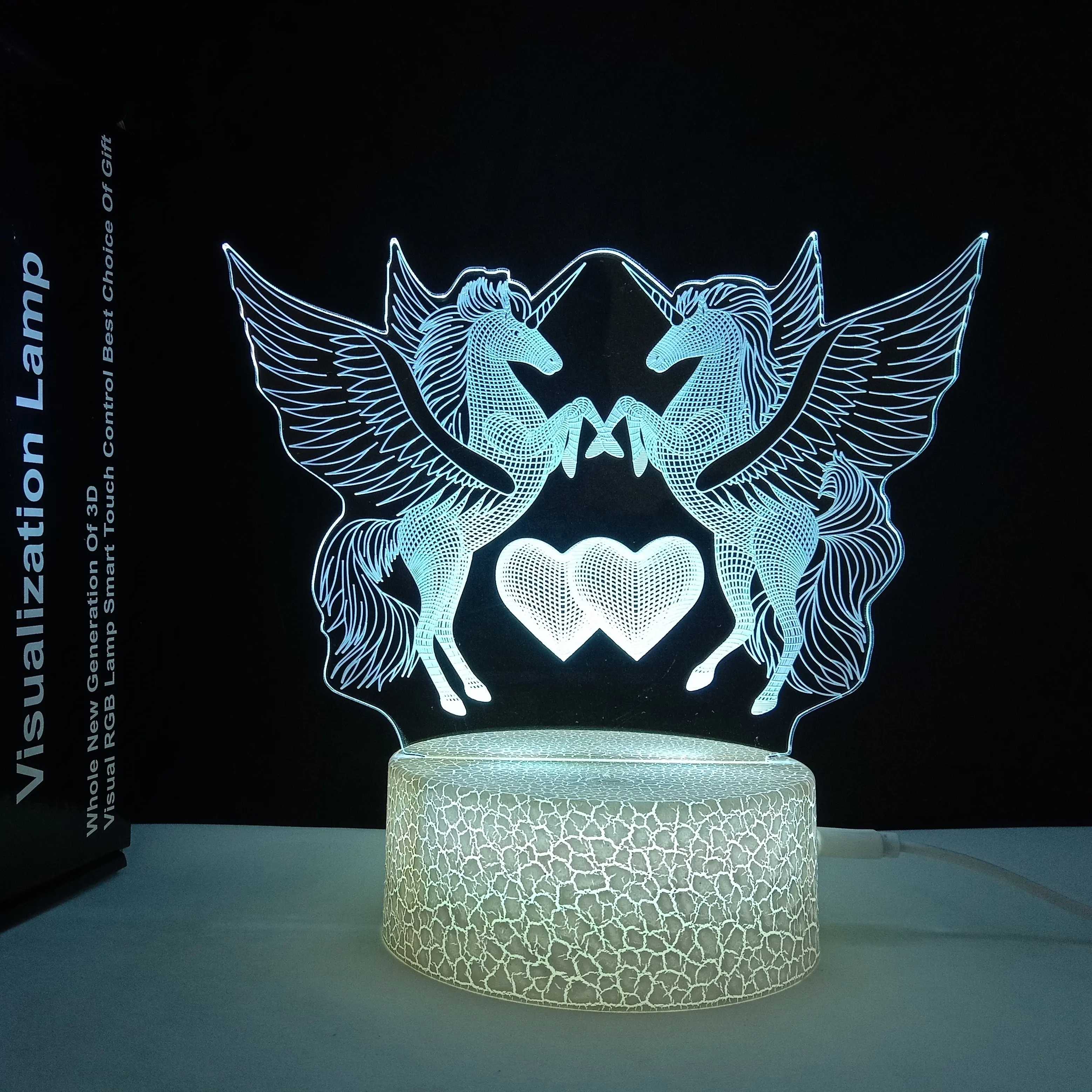 Lámpara led de noche de unicornio personalizada, nueva luz led creativa con base craquelada