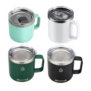 12oz 14oz en vrac tasse à café de voyage isolée à double paroi en acier inoxydable personnalisée avec couvercle à poignée et paille