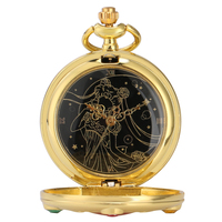 Montre de poche dorée à thème Princesse Lunaire Sakura avec chaîne, collier pendentif Bijou Guerrières Magiques pour cadeaux de cosplay