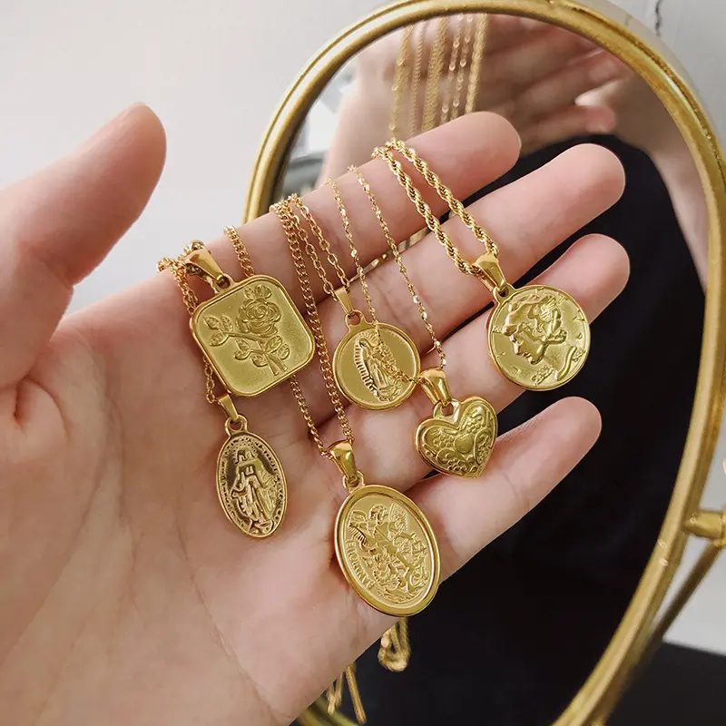 Ultimi stili Angelo Custode in acciaio inox gioielli in oro di angelo del pendente retro della moneta della collana del bambino della ragazza accessori ala