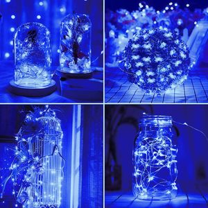 Guirlande lumineuse solaire en fil de cuivre bleu clair 12m 100 LED, étanche IP65, 8 modes, pour extérieur, Noël - Product Image 3