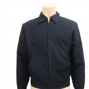 Veste de travail pour homme bleu marine à col rabattable, en toile de coton épaisse, tissu sergé, fermeture éclair intégrale, style Harrington, fabrication sur mesure - Product Image 1
