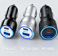 Cargador de Coche de Doble Puerto A+C con Luz Ambiental LED Azul, 12-24V, ABS, Cargador para Encendedor de Cigarrillos, Color Negro y Blanco, OEM, Venta al Por Mayor