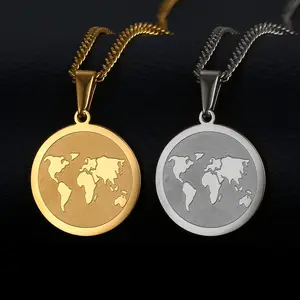 Travel Africa Map Pendant 18K Gold Plated 316L Stainless Steel Jewelry World Peace Earth Map Planet Pendant Necklace