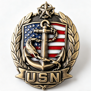 Insignia de Ancla de la Armada Estadounidense, Chapada en Oro, de Latón con Esmalte Duro, Circular, Diseño Patriótico, Recuerdo - Product Image 2