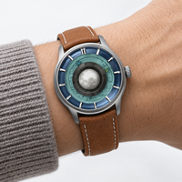 Montre mécanique Miyota pour homme avec phases de lune, bracelet en cuir véritable, boîtier en acier inoxydable, aiguilles lumineuses, résistance à l'eau 50m, tendance