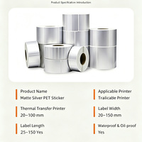 Rouleau d'étiquettes thermiques directes argentées 50 mm de largeur, imperméables, résistantes aux rayures et à l'usure, personnalisables en PET pour supermarchés et épiceries
