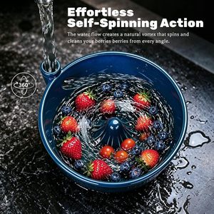 Bol à fruits en céramique avec design de vidange en vortex pour le lavage et l'égouttage des fruits, 17 cm, passoire de cuisine moderne - Product Image 3