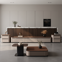 Meuble de sol carré en bois massif de style italien pour petit appartement, couleur noyer, meuble TV avec espace de rangement, table basse