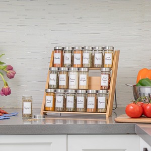 Bamboo Spice Rack Organizer 3 Tier Spice <b>Shelf</b> Stand for Kitchen Countertop, Wood Folding Spice Rack for Cabinet - Product Image 4