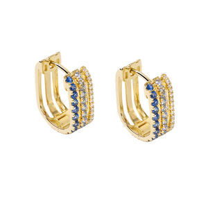 Pendientes de Aro Triples de Plata 925 Gemnel con Diamantes CZ y Zafiro Azul, Elegantes Huggies con Número Mágico - Product Image 3