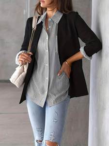 Blusa a Rayas con Cuello Redondo para Mujer, Primavera-Verano, Manga Larga, Holgada, Formal, Estilo Vintage, Elegante - Product Image 5