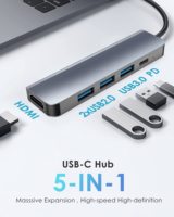 Adaptateur Type C SYONG Multiport 5 en 1, Hub USB C, HDMI 4K, Ports USB 3.0/2.0, Hub PD, Station d'accueil pour ordinateur portable, Hub USB