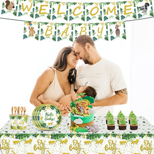 Kit de fête de naissance YOUNIKE sur le thème de la jungle tropicale, vaisselle jetable, assiettes, gobelets, serviettes, fourchettes, couteaux, cuillères - Product Image 2