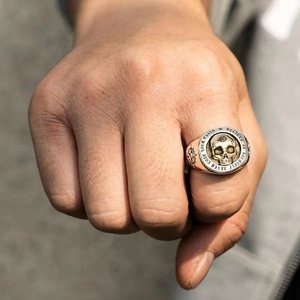Brsaa 18K 镀金复古骷髅戒指朋克骷髅首饰嘻哈哥特式骑手婚礼礼物 - Product Image 5