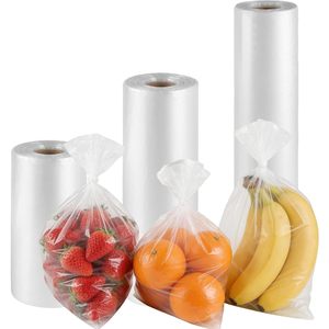 Plastic Produce Bags 3 <b>Rolls</b> 3 Sizes Clear PE Drawstring For <b>Fruits</b> Vegetables Kitchen Storage 970 Count - Product Image 1