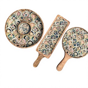 Plato de madera con estampado esmaltado para servir, Juego de 3 piezas para la cena, uso del hogar, Hotel, restaurante, boda, inauguración de la casa, eventos navideños - Product Image 1