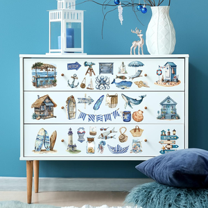 Transferencias al por mayor para manualidades, 16 hojas de calcomanías vintage de acuarela, diseños de océano azul, pegatinas UV DTF - Product Image 3