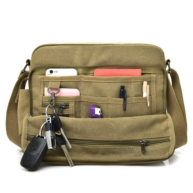 Casual Multi-pocket Purse School Hiking Travel Satchel, Vintage Crossbody Canvas Messenger Shoulder Bag for Men