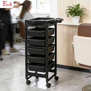 Xe đẩy cắt tóc bằng nhựa đen hiện đại W-x101 5 ngăn kéo có tay cầm dành cho tiệm cắt tóc - Product Image 5