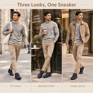 RADOLFA Sneakers in Pelle <span class=keywords><strong>da</strong></span> Uomo di Grande Taglia, Suola in Schiuma, Leggere, Texture Mista, <span class=keywords><strong>Scarpe</strong></span> Casual Stile Italiano di Tendenza - Product Image 4