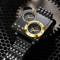 OULM-reloj de cuarzo dorado para hombre, pulsera de acero inoxidable con correa, 2 zonas horarias, pantalla analógica, informal, a la moda, precio bajo, HP5024