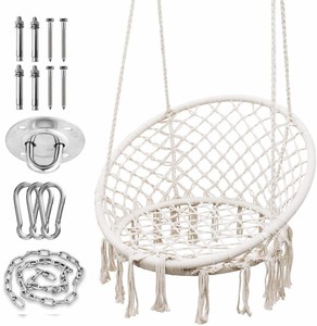 Asiento Colgante Redondo de Cuerda de Algodón Hecho a Mano para Interiores y Exteriores, Columpio de Macramé, <span class=keywords><strong>Hamaca</strong></span>, <span class=keywords><strong>Silla</strong></span> Colgante para Patio - Product Image 1