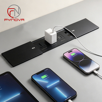 FYNOVA Prise de courant encastrée de bureau à double couvercle coulissant avec 2 prises universelles, 2 USB-A+C et RJ45 HD pour table de conférence