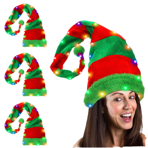 Chapeau de Père Noël en peluche courte amusant avec lumière LED pour Noël 2025, pour adultes et enfants, pour la décoration de l'arbre de Noël et des fêtes - Product Image 1