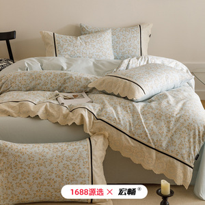 Hongchang Cotton Four-piece <b>Set</b> Floral Print Breathable <b>Bedding</b> <b>Set</b> For Bedroom - Product Image 2