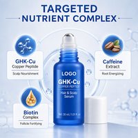 Gel Kulit Kepala & Rambut GHK-Cu Copper Peptide 30ml Private Label, Formula Tri-Aktif dengan Kafein & Biotin, Memperkuat Folikel Rambut