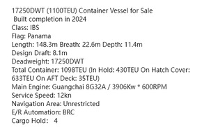 เรือคอนเทนเนอร์เหล็กขนาด 17250 ดีทีวี (1100 เทียร์) ปี 2024 สำหรับขาย - Product Image 2