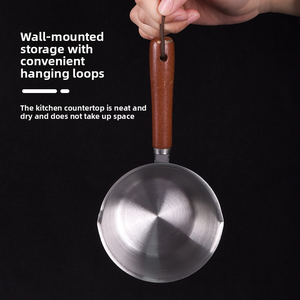 Mini casserole à poignée en bois de rose conviviale, en acier inoxydable 304, double bec, isolée thermiquement pour une manipulation sécurisée de l'huile chaude, compatible <span class=keywords><strong>gaz</strong></span> et induction - Product Image 3
