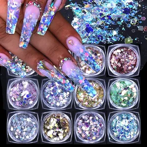 12 Couleurs Paillettes Holographiques Hexagonales pour Ongles, Flocons Brillants, Paillettes Iridescentes Épaisses, Décorations de Manucure, Fournitures pour Ongles - Product Image 1