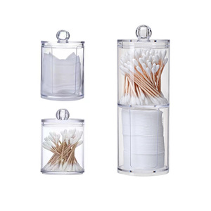 Petite boîte de rangement ronde en plastique PS transparent pour cotons-tiges et disques démaquillants, avec couvercle anti-poussière pour bureau. - Product Image 3