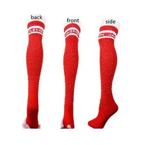 wholesale custom design over knee high socks girls sexy rhinestones socks red black white women thing high socks
