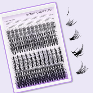 Abonnie Cluster <b>Lash</b> Kit 144 Pairs Black Synthetic Lower <b>Lashes</b> With Tweezers And <b>Adhesive</b> For DIY Eyelash Extension - Product Image 4