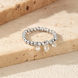 Anillo Colgante con Cuentas Facetadas en Forma de Lágrima, Plata de Ley S925, Anillo Elástico Apilable para Mujer, Decoración Diaria, Joyería de Moda para el Dedo, Regalo - Product Image 3