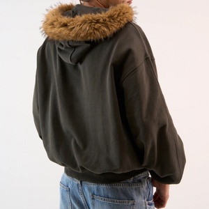 Men's Hoodies Sweatshirts Top Quality Cotton Polyester Pullover Streetwear Heavyweight Puff Printing Brown Faux <b>Fur</b> <b>Trim</b> Hoodies - Product Image 3
