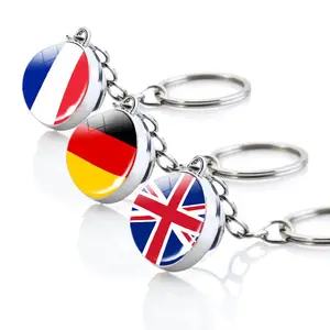 欧洲南北美洲大洋洲国家国旗钥匙圈玻璃凸圆形吊坠托盘钥匙链