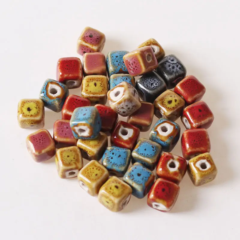 Yanqi — perles en céramique carrées de 10mm, accessoires de bijoux, perles de glaçure, pour bricolage, couleur personnalisable, comme image