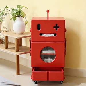 Armoire de rangement design robot rouge multifonctionnelle pour chambre d'enfant avec roulettes et tiroirs - Product Image 1