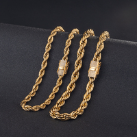 Nouveau Style Chaîne Corde Épaisse 6MM 8MM en Acier Inoxydable Plaquée Or 18K avec Fermoir Iced Out pour Homme