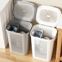 Grand panier à linge en plastique, bac à linge ventilé avec couvercle rabattable, chariot de rangement pour vêtements sales, boîte organisatrice de vêtements avec roulettes