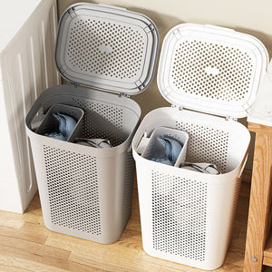Extra Large <strong>Plastic</strong> <strong>Laundry</strong> <strong>Basket</strong> Hamper Ventilated Design Dirty Clothes <strong>Basket</strong> Flip Lid Clothes Storage Cart <strong>With</strong> <strong>Wheels</strong> - Product Image 5