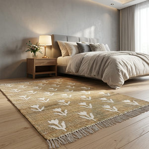 Jute Handmade Eco-Friendly Modern Medium Pile Jute Backed Spot Clean Washable Area Rug Floral Pattern Fringe Neutral Living Room - Product Image 6