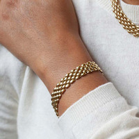 Bracelet tendance pour femme en laiton plaqué or, design minimaliste, large chaîne creuse, fermoir montre, style européen et américain, idéal pour les soirées
