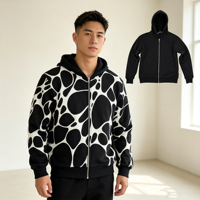Sweat à capuche réversible pour homme MH1195, personnalisable, noir uni et motif imprimé, veste à capuche décontractée en coton, streetwear