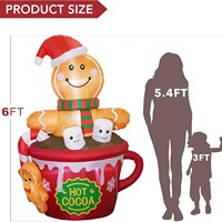 Vente en gros d'usine : Bonhomme en pain d'épices gonflable lumineux dans une tasse de chocolat chaud, décoration de jardin de Noël