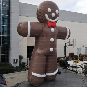 Décoration de Noël gonflable géante personnalisée en forme de bonhomme en pain d'épices brun avec LED réutilisable pour événement communautaire/Fêtes/Nouvel An - Product Image 1